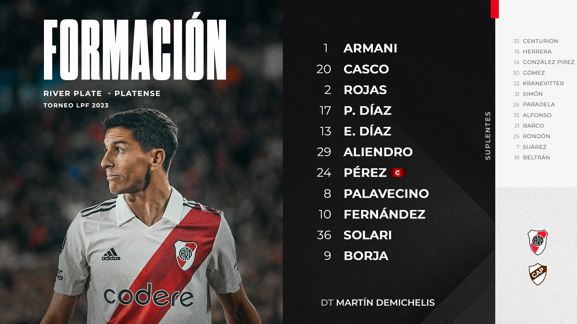 imagen de la posibles formaciones de river plate para el partido contra el calamar